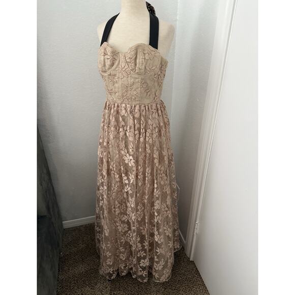 Alice + Olivia Nude Lace Gown Bustier leather t-back - Picture 4 of 12